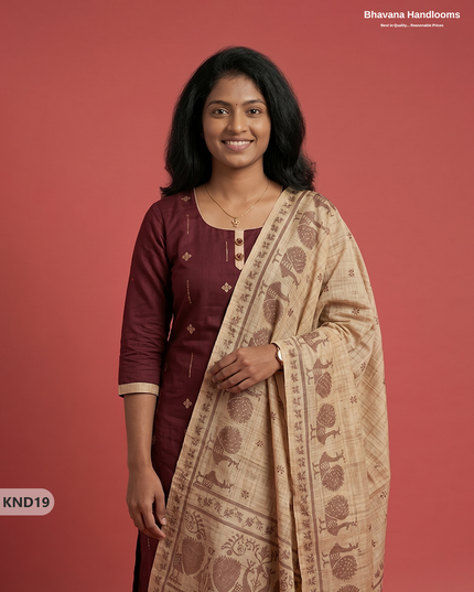Designer Printed Cotton Floral 3PC Kurti Set in Wine Maroon Colour | Full-Length Lining | Ready-to-Wear