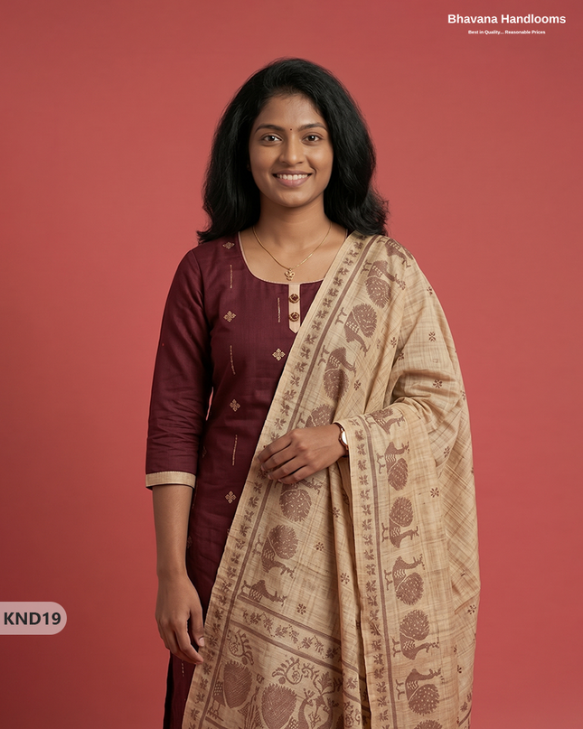 Designer Printed Cotton Floral 3PC Kurti Set in Wine Maroon Colour | Full-Length Lining | Ready-to-Wear