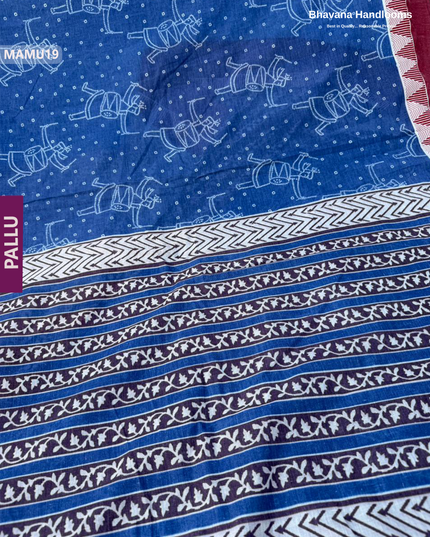 Soft Mul Cotton Dark Blue Digital Print Saree | Lightweight & Comfortable