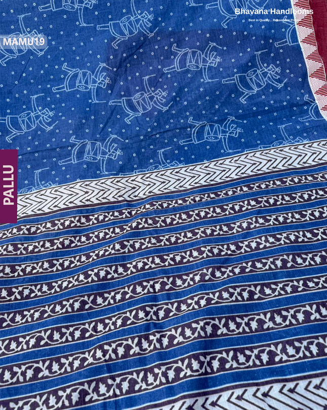 Soft Mul Cotton Dark Blue Digital Print Saree | Lightweight & Comfortable