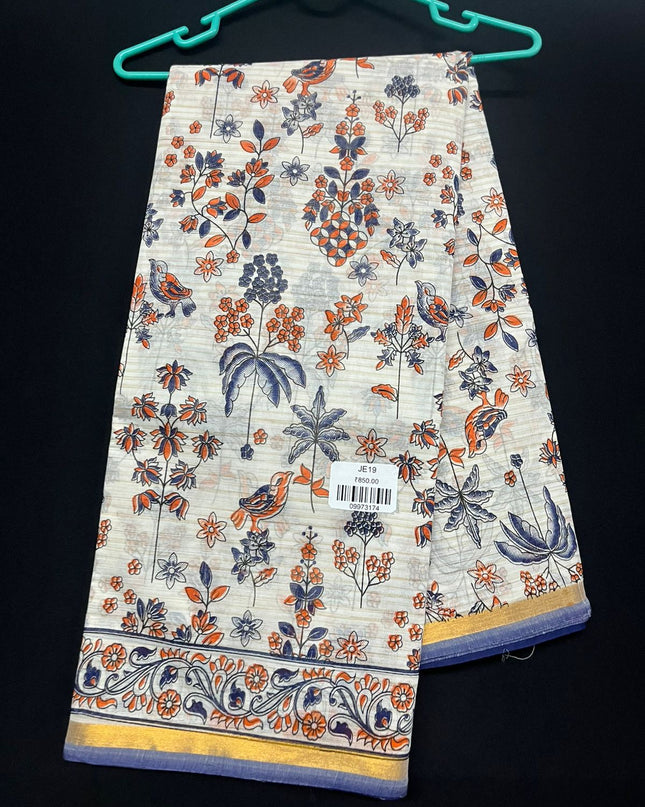 Chirala cotton saree half white shade and printed blouse