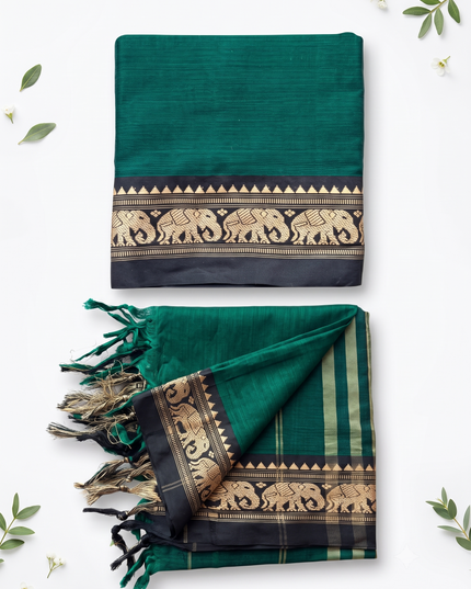 Traditional Wear Narayanpet Mercerised Cotton Dress Material with Dark Teal Green Colour | Woven Border