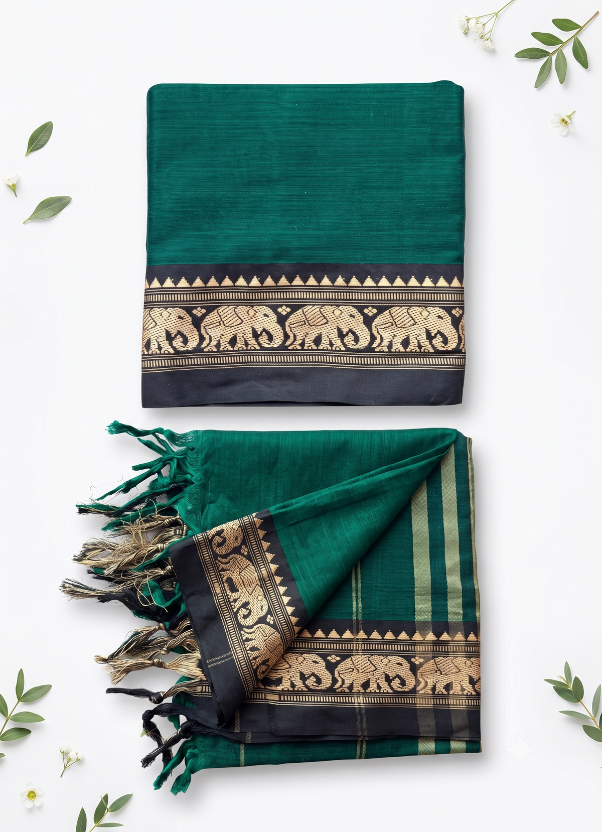 Traditional Wear Narayanpet Mercerised Cotton Dress Material with Dark Teal Green Colour | Woven Border