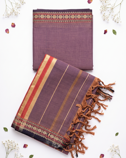 Traditional Wear Narayanpet Mercerised Cotton Dress Material with Mauve Purple Colour | Woven Border