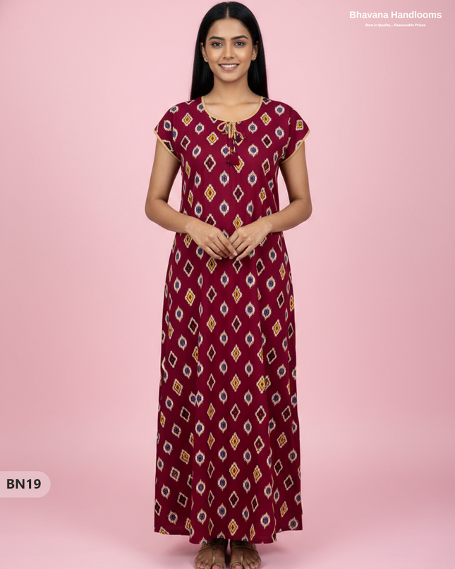 Cotton Printed Nighties | Comfortable Free Size Nightwear for Women