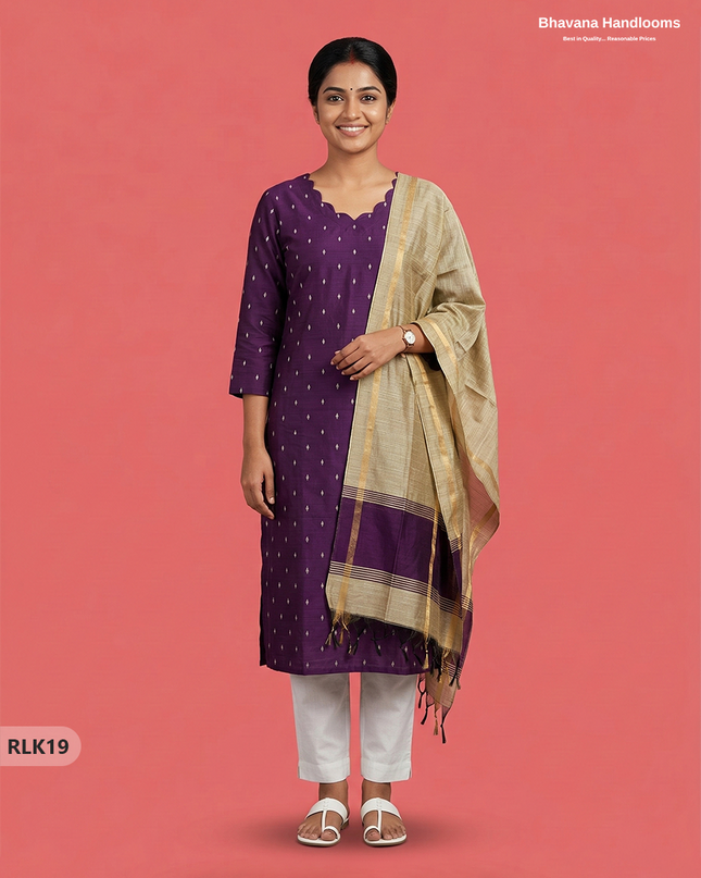 Raw Silk 2PC Set in Purple Colour | Top & Bottom Only Ethnic Wear