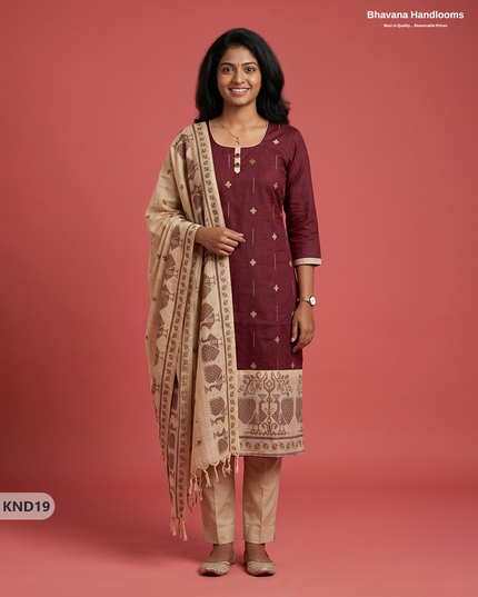 Designer Printed Cotton Floral 3PC Kurti Set in Wine Maroon Colour | Full-Length Lining | Ready-to-Wear