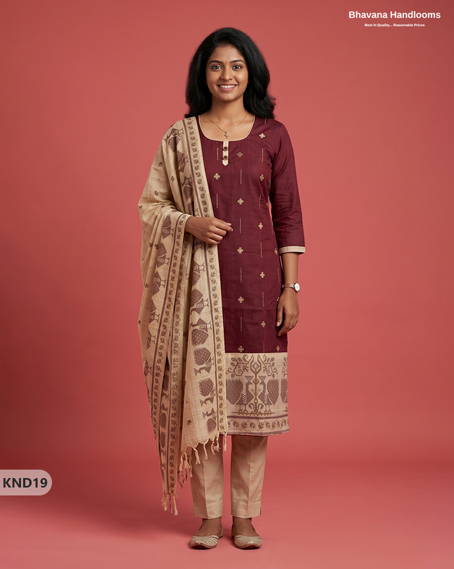 Designer Printed Cotton Floral 3PC Kurti Set in Wine Maroon Colour | Full-Length Lining | Ready-to-Wear