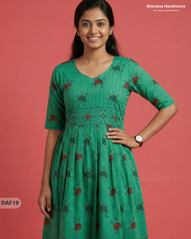 Comfortable Daily Wear Cotton Frock – Green Colour | Half Lining