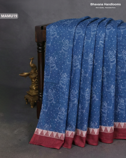 Soft Mul Cotton Dark Blue Digital Print Saree | Lightweight & Comfortable