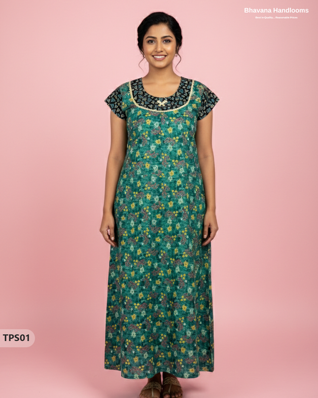 Cotton Printed Nighties | Comfortable Free Size Nightwear for Women