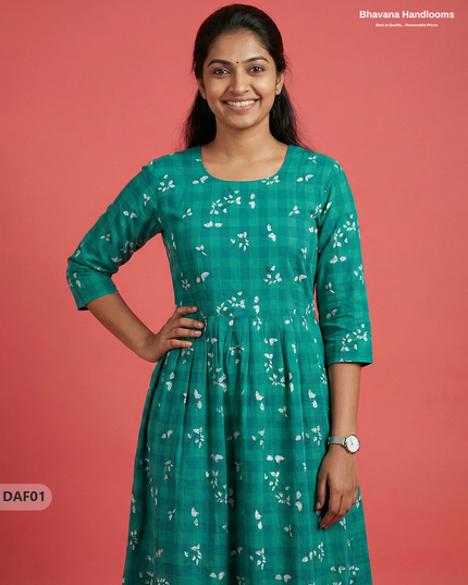 Comfortable Daily Wear Cotton Frock – Sea Green Colour | Half Lining