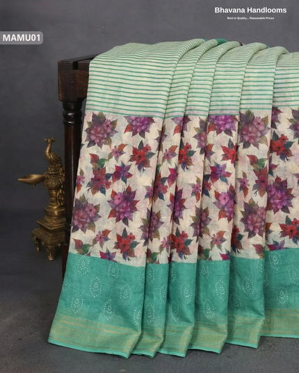 Soft Mul Cotton Light sea green Digital Print Saree | Lightweight & Comfortable