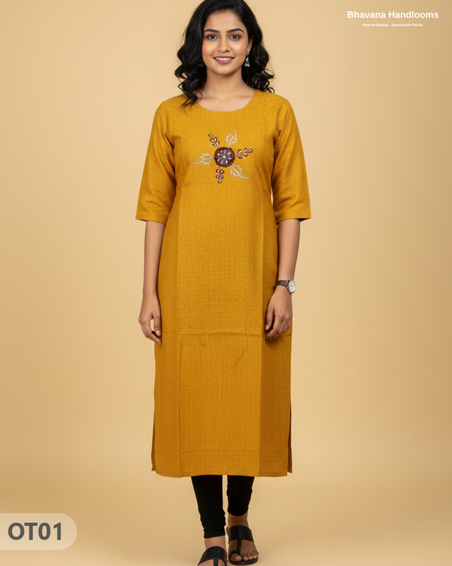 Cotton Tops with Full Length Lining Yellow Colour | Dailywear Essentials