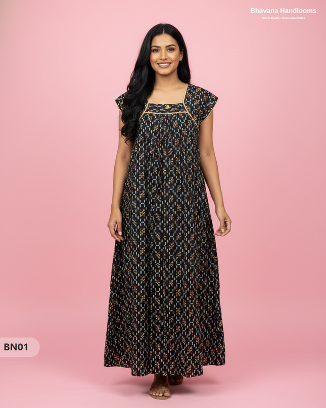 Cotton Printed Nighties | Comfortable Free Size Nightwear for Women