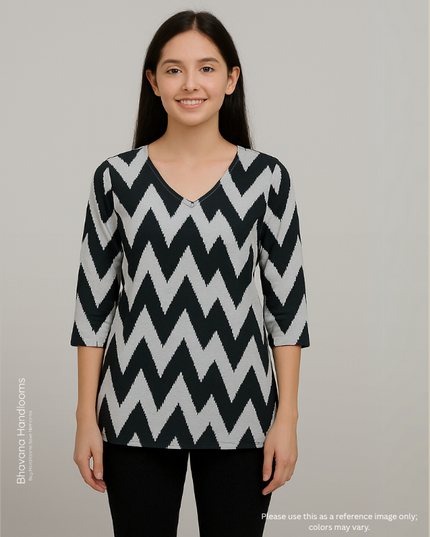 Mul Fabric Short Top Black with Geometric print