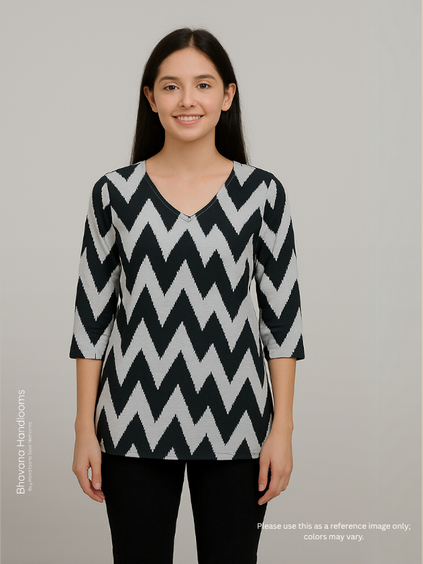 Mul Fabric Short Top Black with Geometric print