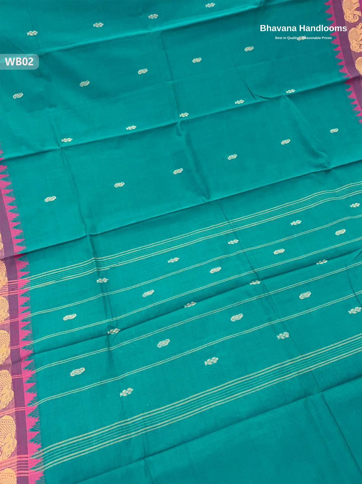 Authentic Kanchi Cotton Handloom Saree – Sea Green Colour (Without Blouse)