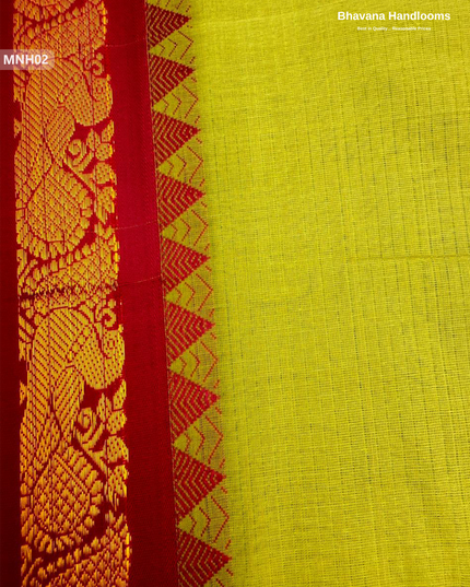 Mini Gadwal Cotton Saree in Pesara Greenwith Small Zari Border | Without Blouse