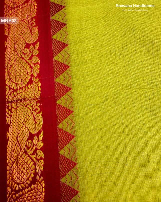 Mini Gadwal Cotton Saree in Pesara Greenwith Small Zari Border | Without Blouse