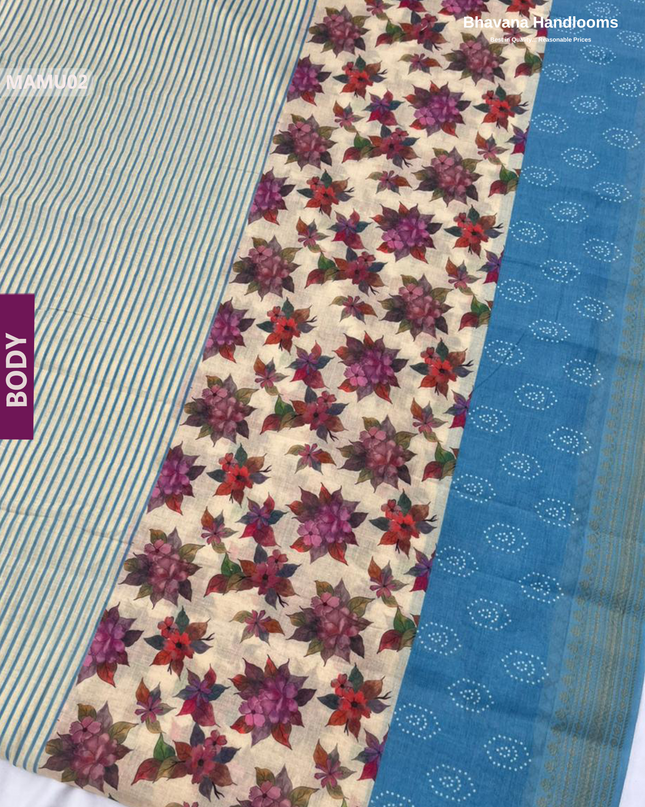Soft Mul Cotton Sky Blue Digital Print Saree | Lightweight & Comfortable