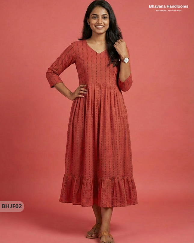 Premium Dark Pink Jacquard Woven Frock with Half Length Lining