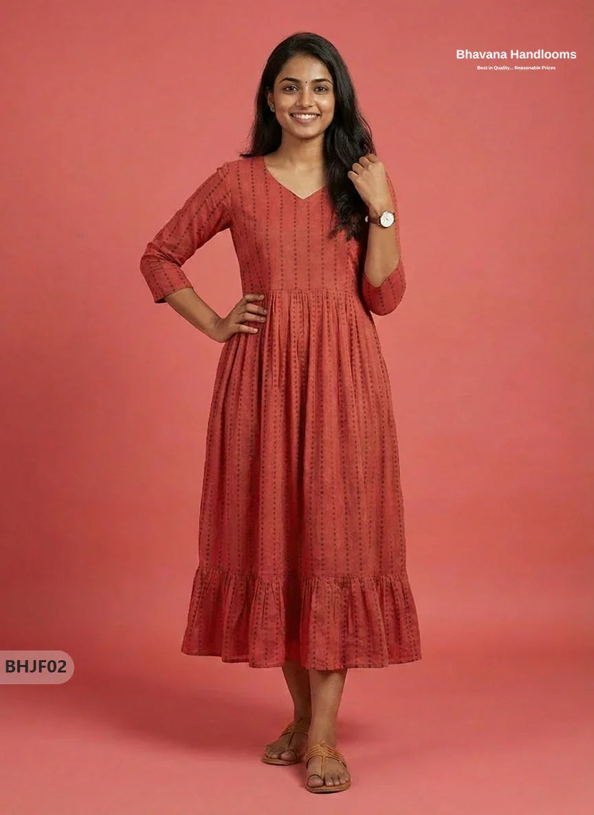 Premium Dark Pink Jacquard Woven Frock with Half Length Lining