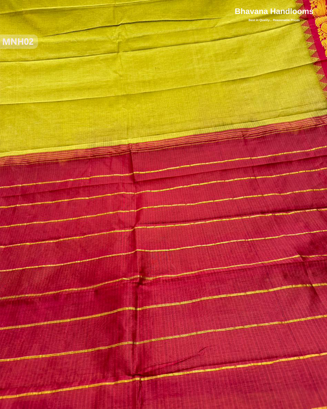 Mini Gadwal Cotton Saree in Pesara Greenwith Small Zari Border | Without Blouse