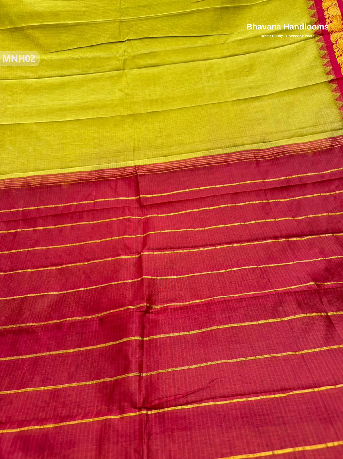Mini Gadwal Cotton Saree in Pesara Greenwith Small Zari Border | Without Blouse