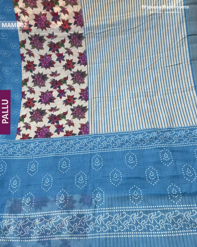 Soft Mul Cotton Sky Blue Digital Print Saree | Lightweight & Comfortable