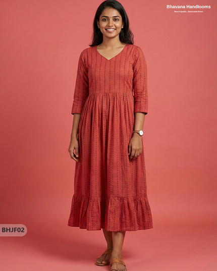 Premium Dark Pink Jacquard Woven Frock with Full Length Lining
