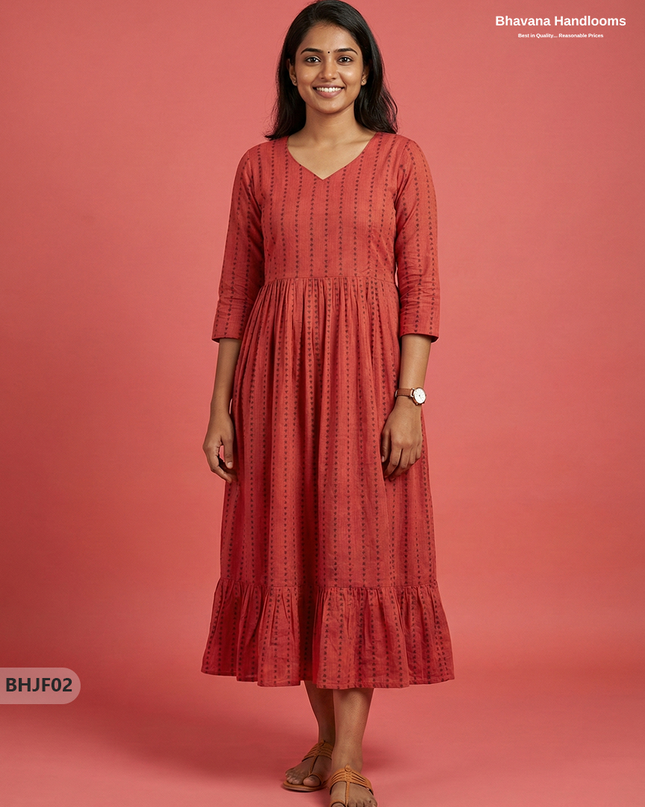 Premium Dark Pink Jacquard Woven Frock with Half Length Lining