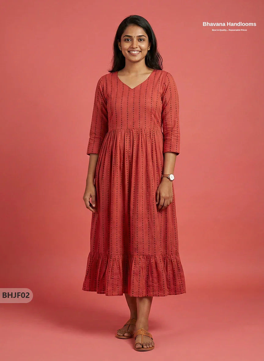 Premium Dark Pink Jacquard Woven Frock with Half Length Lining