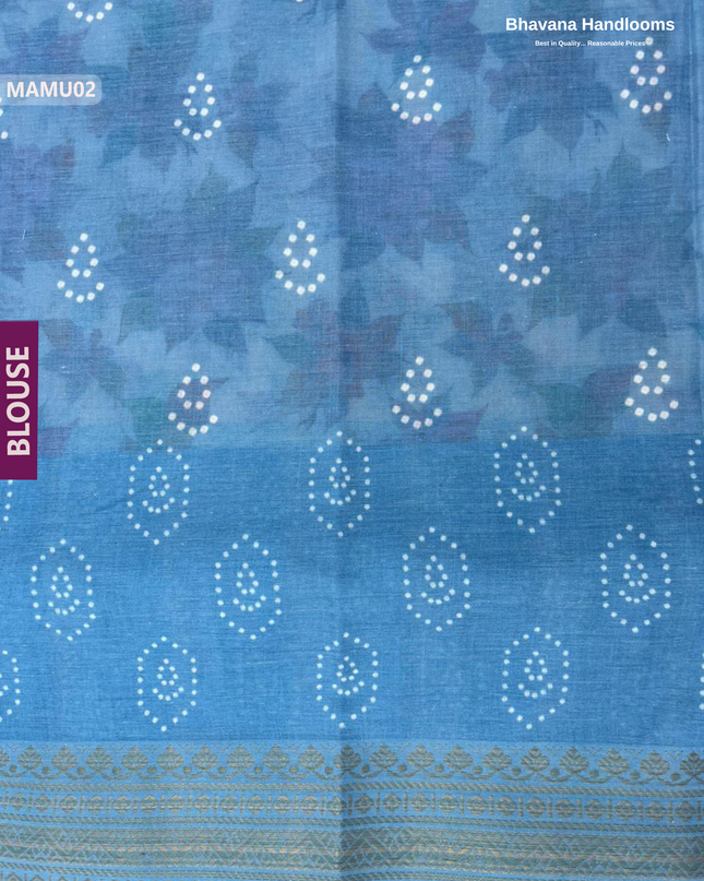 Soft Mul Cotton Sky Blue Digital Print Saree | Lightweight & Comfortable
