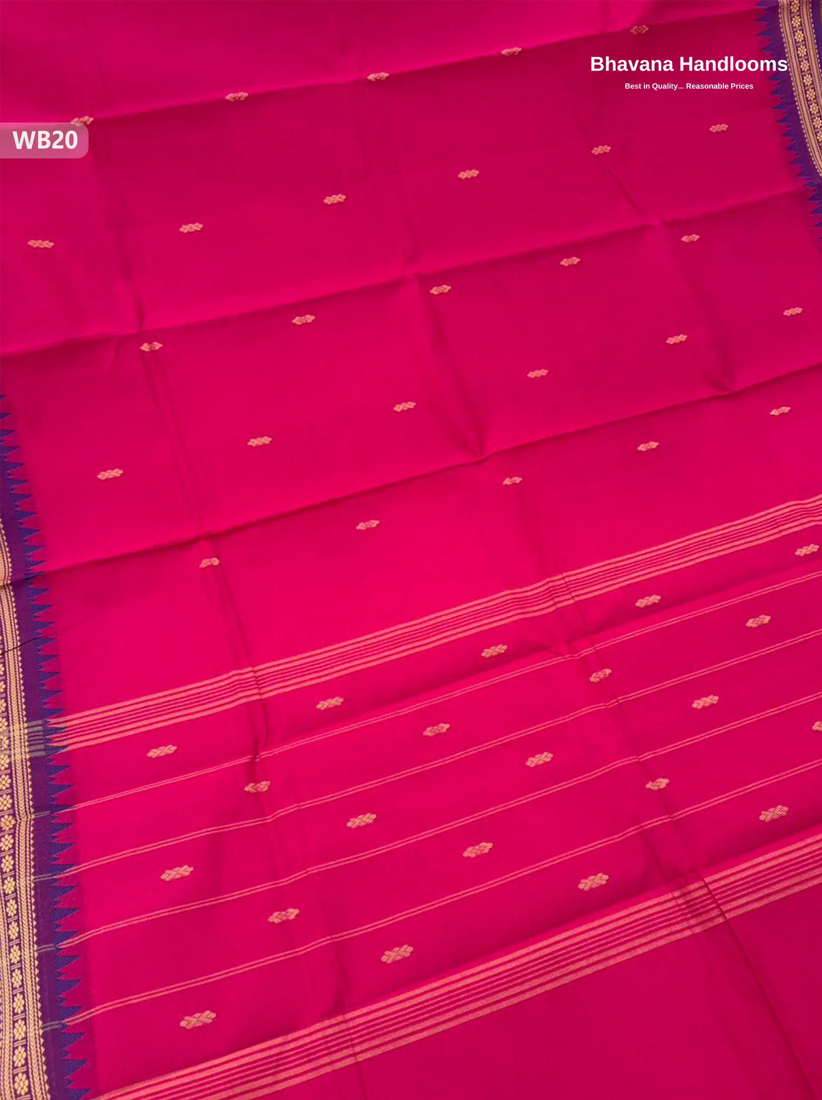 Authentic Kanchi Cotton Handloom Saree – Reddish Pink Colour (Without Blouse)