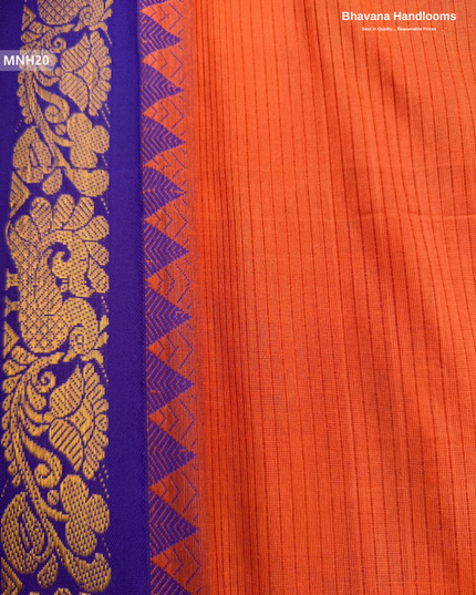 Mini Gadwal Cotton Saree in Orange with Small Zari Border | Without Blouse