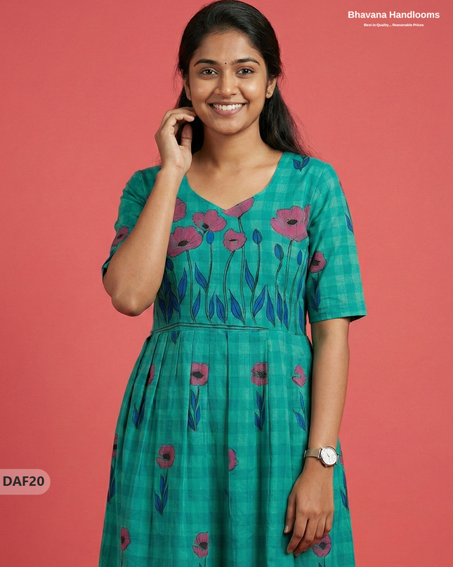 Comfortable Daily Wear Cotton Frock – Sea Green Colour | Half Lining