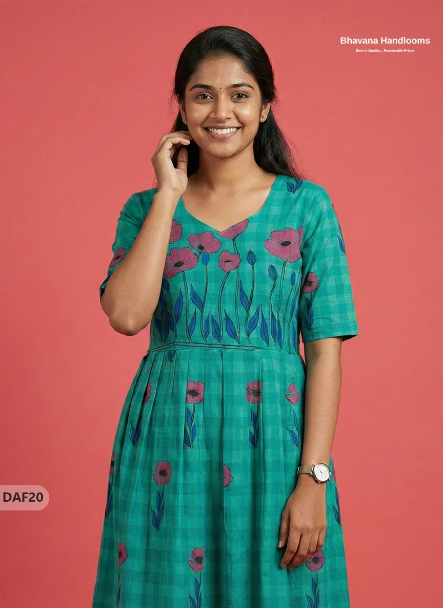 Comfortable Daily Wear Cotton Frock – Sea Green Colour | Half Lining