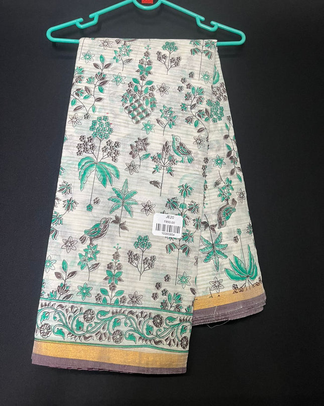 Chirala cotton saree half white shade and printed blouse