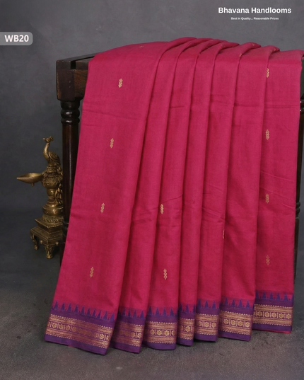 Authentic Kanchi Cotton Handloom Saree – Reddish Pink Colour (Without Blouse)
