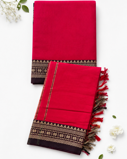 Traditional Wear Narayanpet Mercerised Cotton Dress Material with Deep Pink Colour | Woven Border