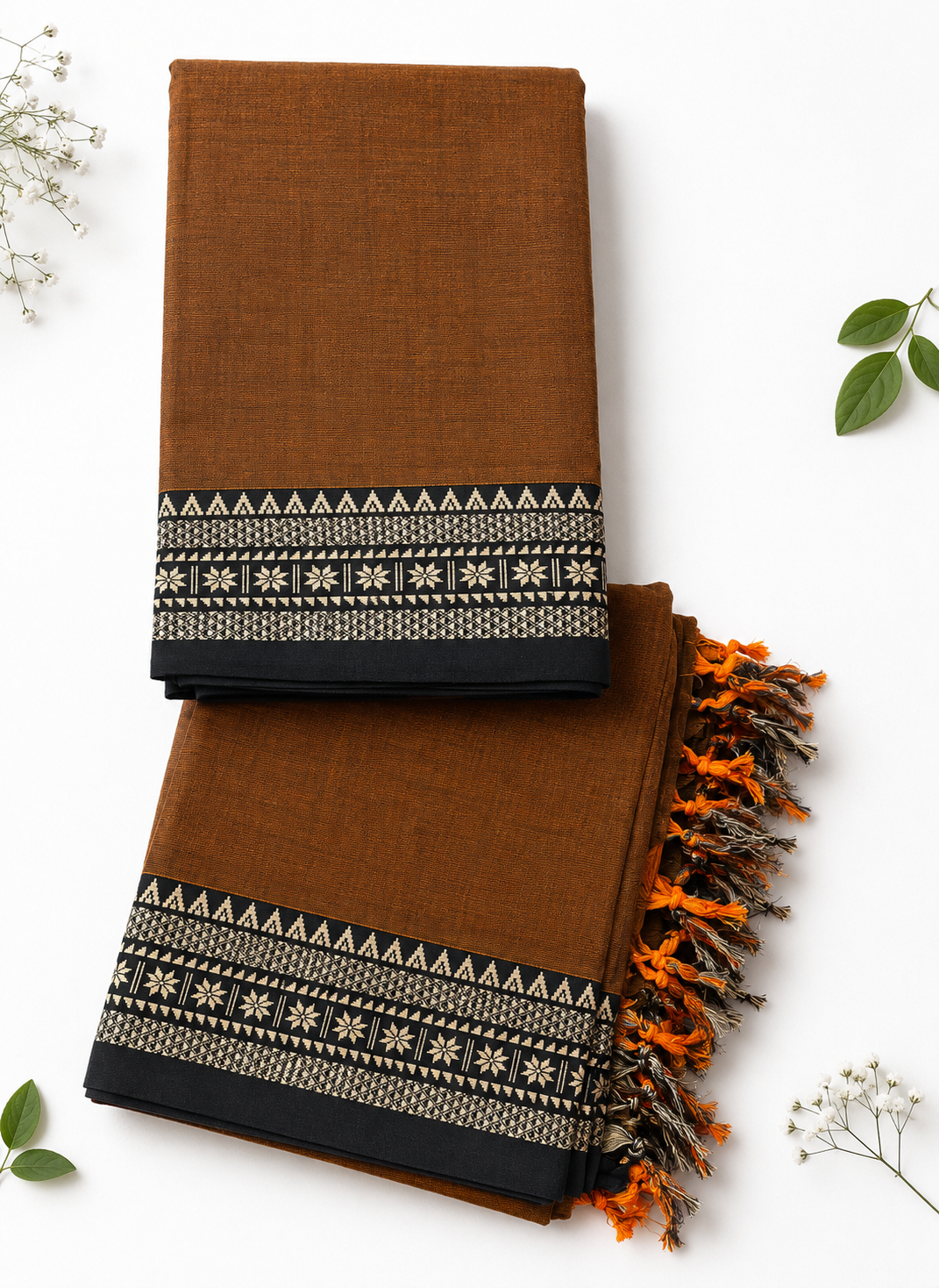 Traditional Wear Narayanpet Mercerised Cotton Dress Material with Coffee Brown Colour | Woven Border