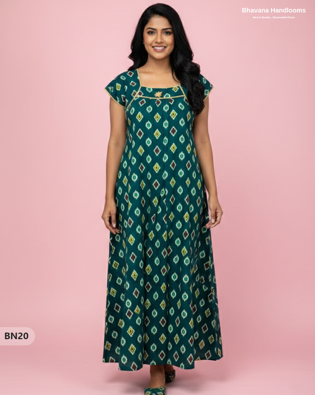 Cotton Printed Nighties | Comfortable Free Size Nightwear for Women