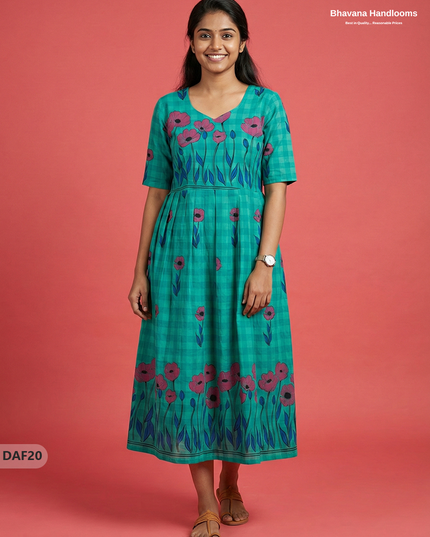 Comfortable Daily Wear Cotton Frock – Sea Green Colour | Half Lining