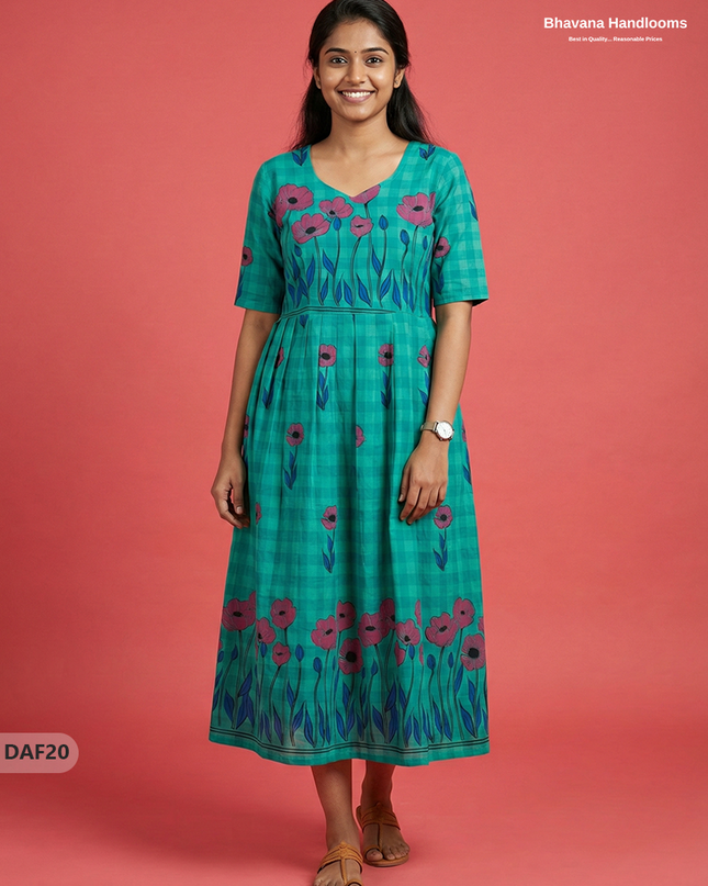 Comfortable Daily Wear Cotton Frock – Sea Green Colour | Half Lining