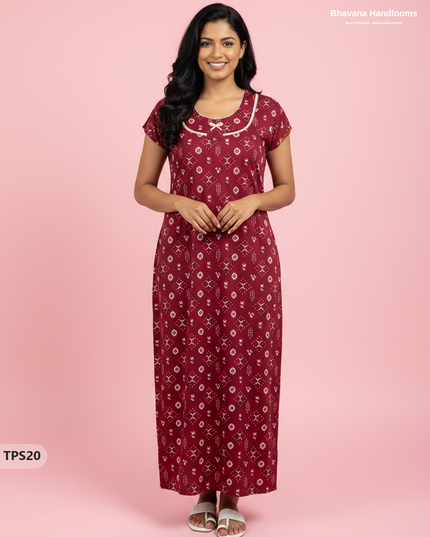 Cotton Printed Nighties | Comfortable Free Size Nightwear for Women