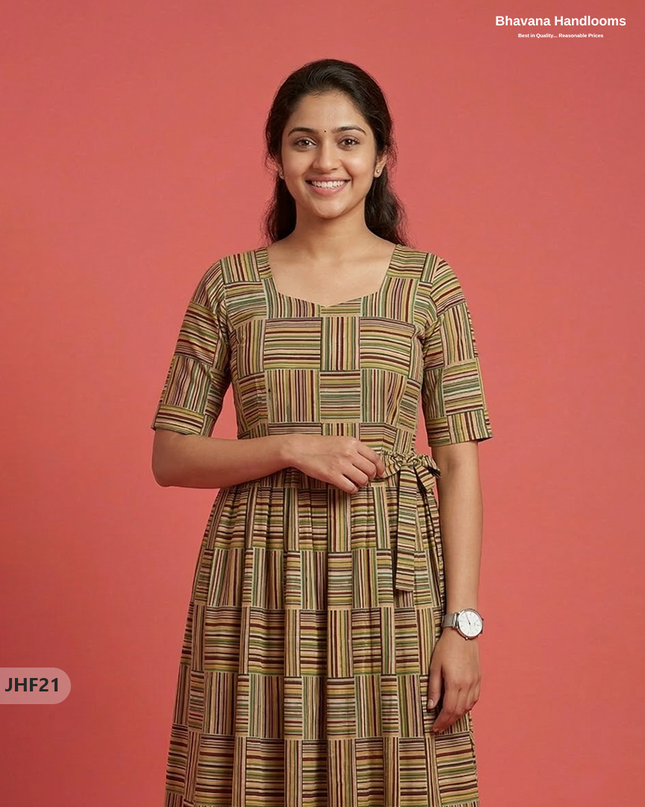 Kalamkari Design Frock – Multi Colour | Handloom Ethnic Wear with Half Lining