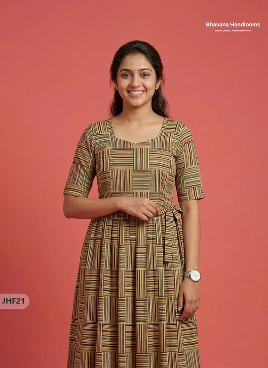 Kalamkari Design Frock – Multi Colour | Handloom Ethnic Wear with Half Lining