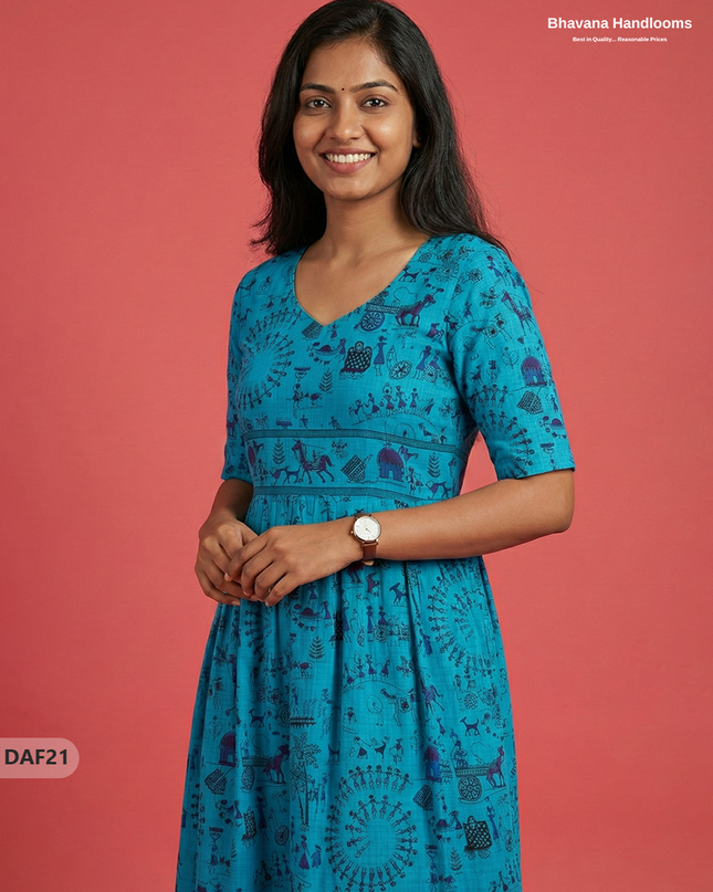 Comfortable Daily Wear Cotton Frock – Blue Colour | Half Lining