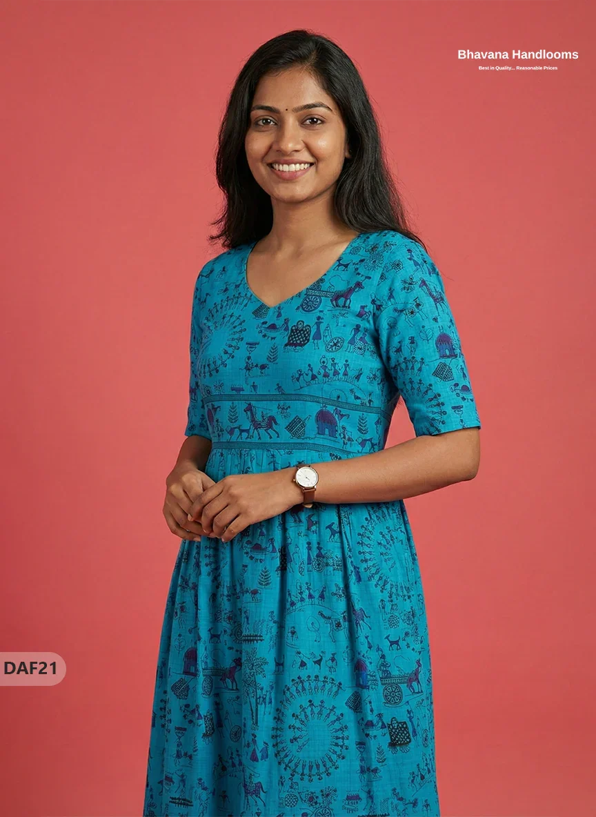 Comfortable Daily Wear Cotton Frock – Blue Colour | Half Lining
